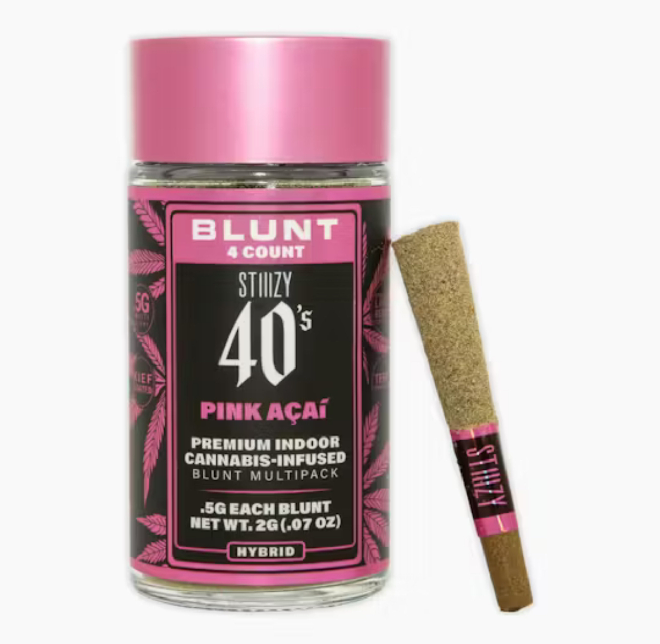 Pink Acai - Infused Mini Blunts - Kief Coated - (5 J's Per Pack x 0.5g ea)