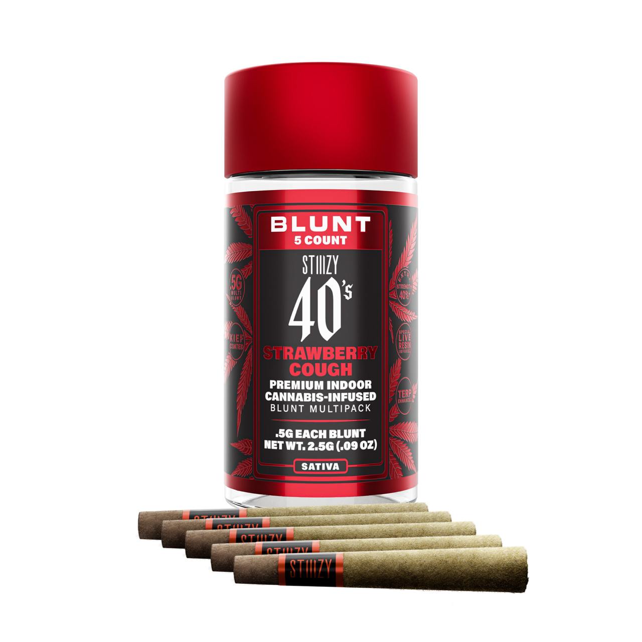 Strawberry Cough (Sativa) - Infused Mini Blunts- (5 J's Per Pack x 0.5g ea)