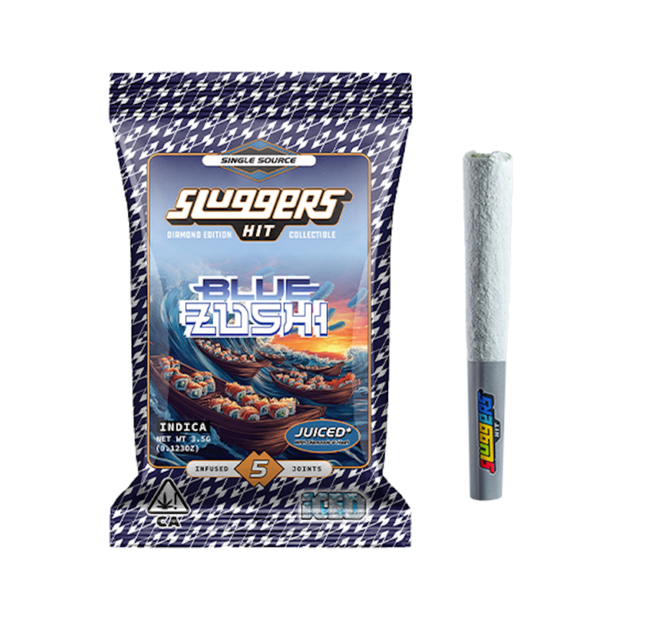 Blue Zushi - Sluggers Hit Prerolls - Diamond and Hash Infused - 3.5g/5pk
