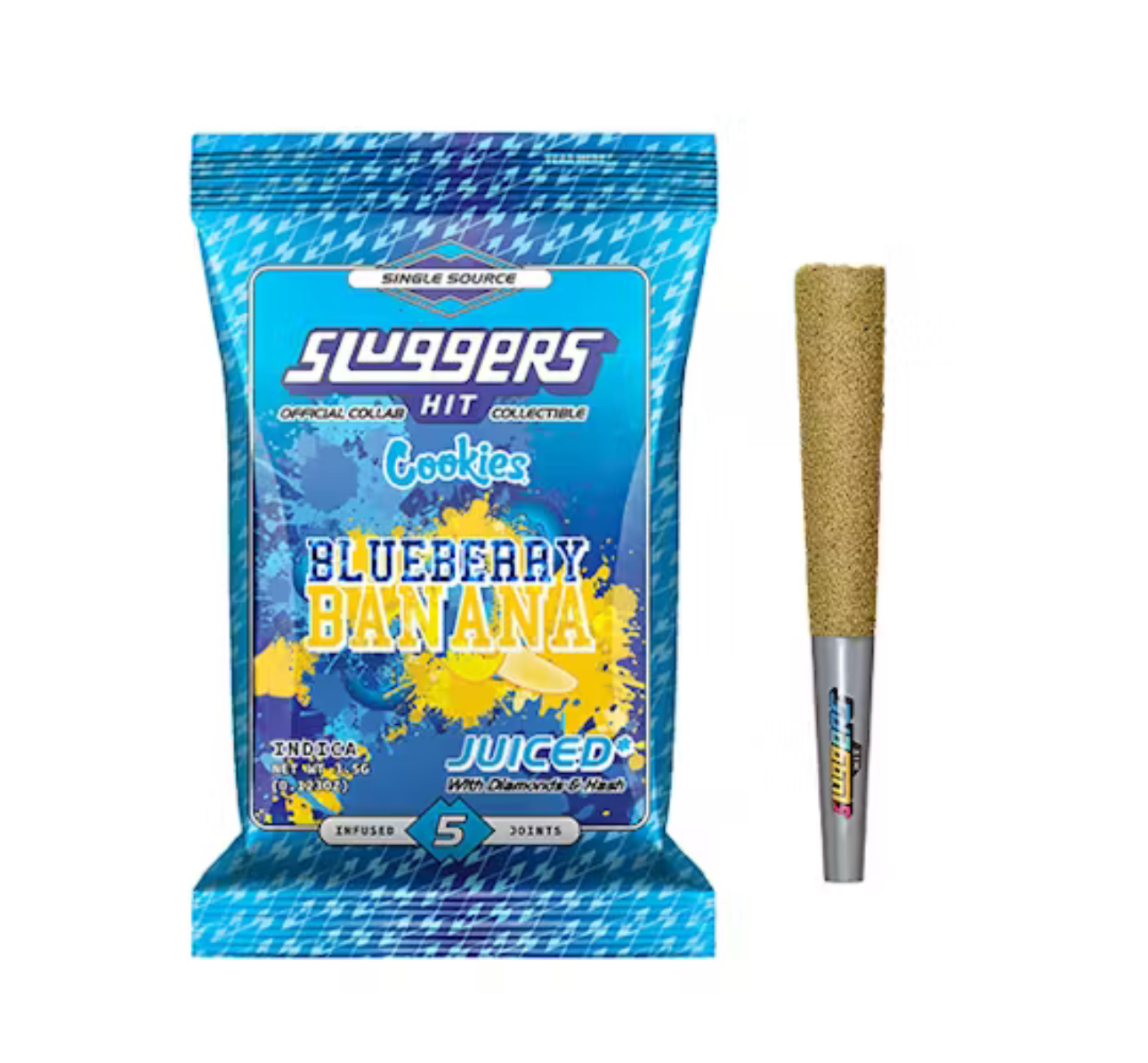Blueberry Banana - Sluggers Hit X Cookies Prerolls - Diamond and Hash Infused - 3.5g/5pk