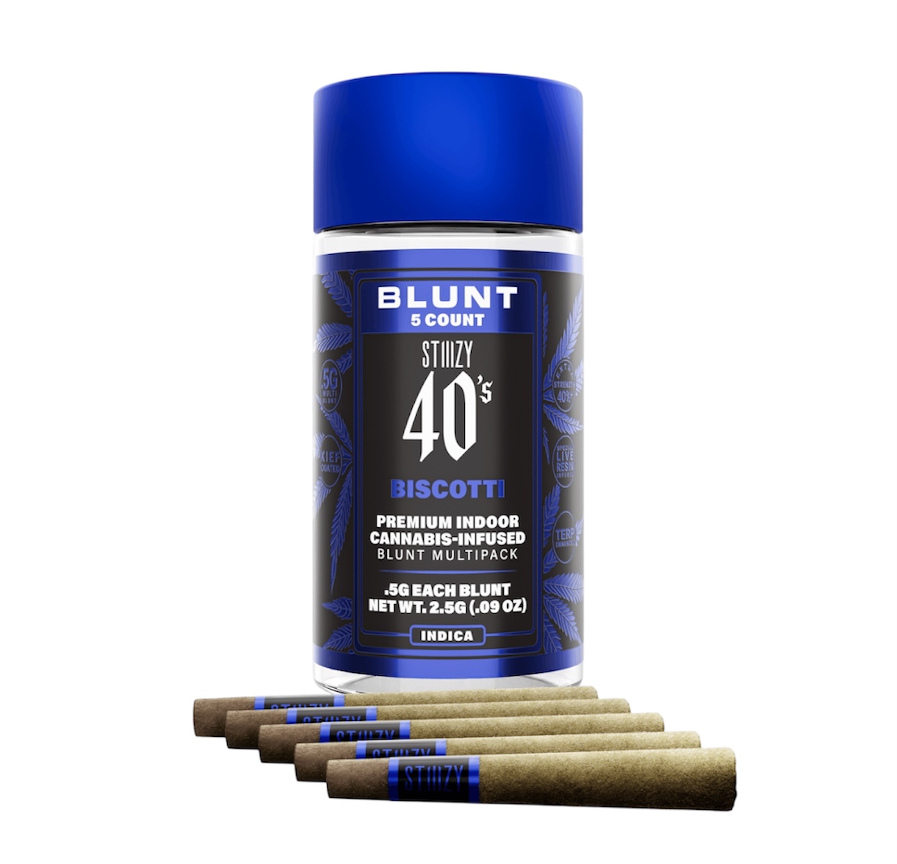 Biscotti - Infused Mini Blunts - Kief Coated - (5 J's Per Pack x 0.5g ea)