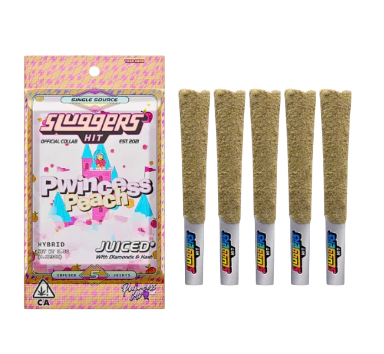 Pwincess Peach - Sluggers Hit Prerolls - Diamonds and Hash Infused - 3.5g/5pk