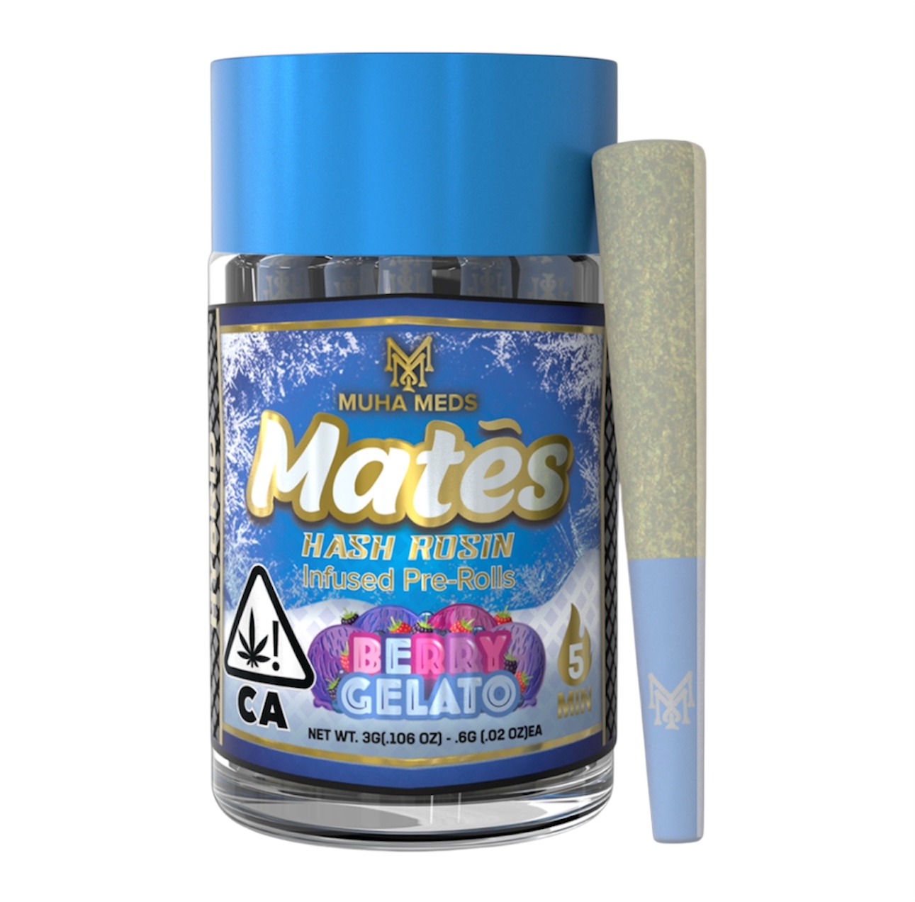 Berry Gelato - Hash Rosin Infused Prerolls - 5 prerolls - 3g/.6ea