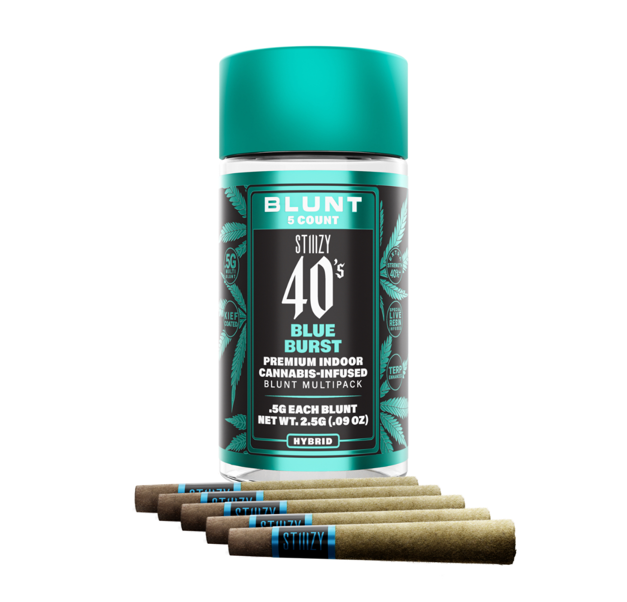 Blue Burst - Infused Mini Blunts - Kief Coated - (5 J's Per Pack x 0.5g ea)